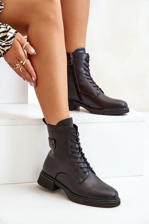 Теплі жіночі робочі черевики натуральна шкіра чорні Vinceza 66688