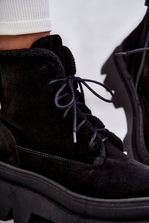 Замшеві теплі черевики на шнурівці Чорні Elisabeth
