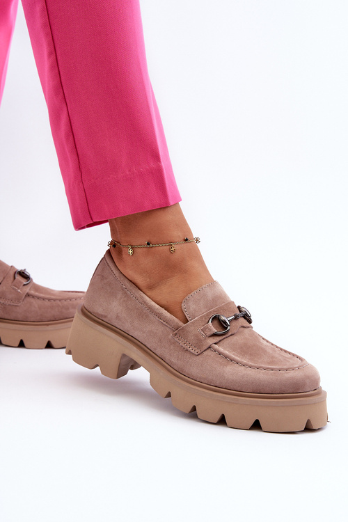 Масивні жіночі замшеві мокасини бежеві Neloria