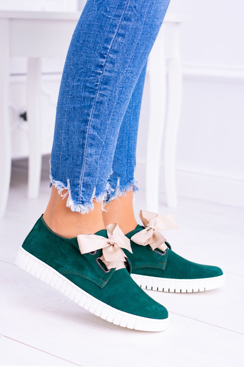 Зелені шкіряні жіночі тенісні туфлі