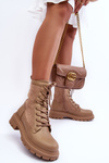 Жіночі шкіряні чоботи на шнурівці бежеві Faustina