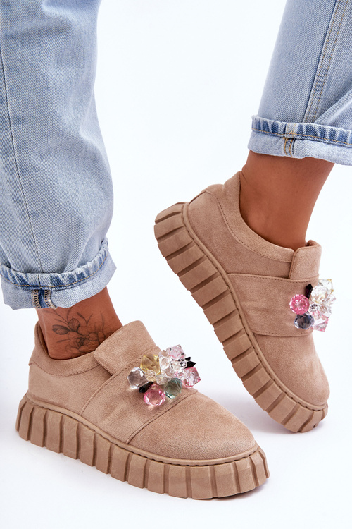 Стильні слипони. Напівчоботи з декором темно-бежевого кольору Desire