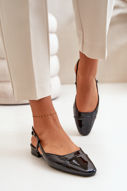 Глянцеві балетки на низькому каблуці з відкритою п'ятою Чорні Kairael