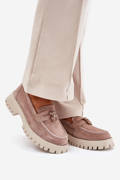 Замшеві Жіночі Мокасини З Аплікацією Ведмедя Vinceza 79533 Бежеві