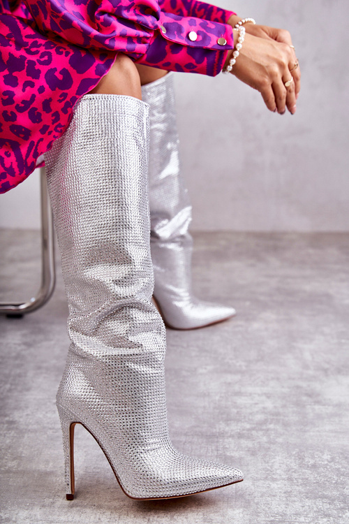 Модні чоботи на високому каблуці з фіанітами Silver Lovisa