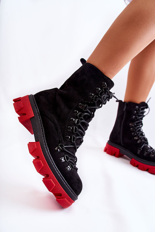 Теплі замшеві чоботи робочі пов'язані чорно-червоні п'єро