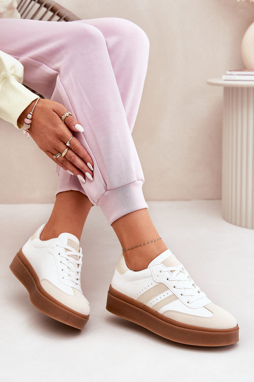 Жіночі Кросівки На Платформі З Еко Шкіри Бежево-Білі Ediriella