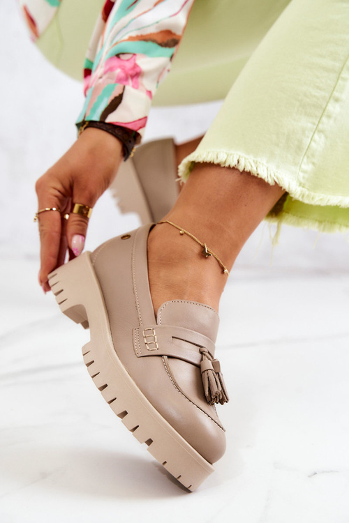 Жіночі шкіряні черевики Бахрома Maciejka 05497-04 Бежеві