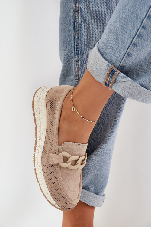 Замшеві Мокасини На Платформі З Ланцюгом D&A TW552 Бежеві