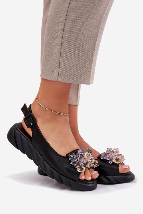 Жіночі шкіряні сандалі з кристалами Artiker 54C1628 чорні