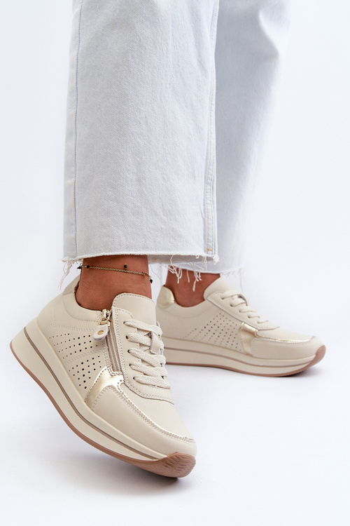 Жіночі шкіряні кросівки на платформі бежеві Ligustra