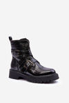 Жіночі чоботи на змійці з ремінцями чорні Leora