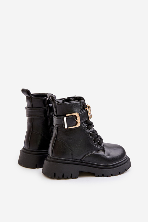 Черевики для дівчинки з екошкіри утеплені декоративним ремінцем Gilian чорного кольору