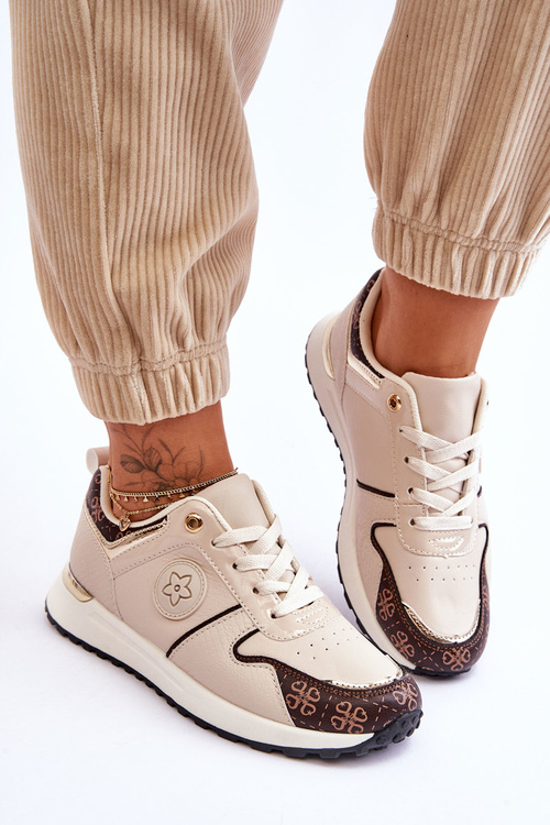 Модне шкіряне спортивне взуття бежево-коричневого кольору Rachel