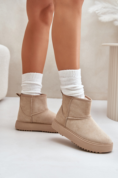 Жіночі зимові черевики на платформі з еко замші бежеві Atteria