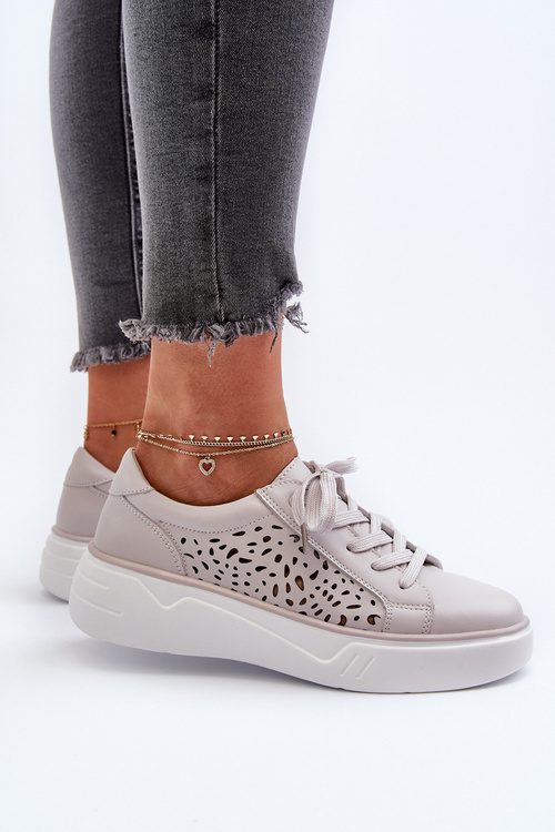 Жіночі сірі шкіряні кросівки на платформі Peilaeno