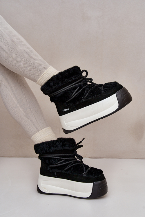 Жіночі шкіряні зимові черевики на товстій підошві з хутром Big Star OO274A206 Чорні