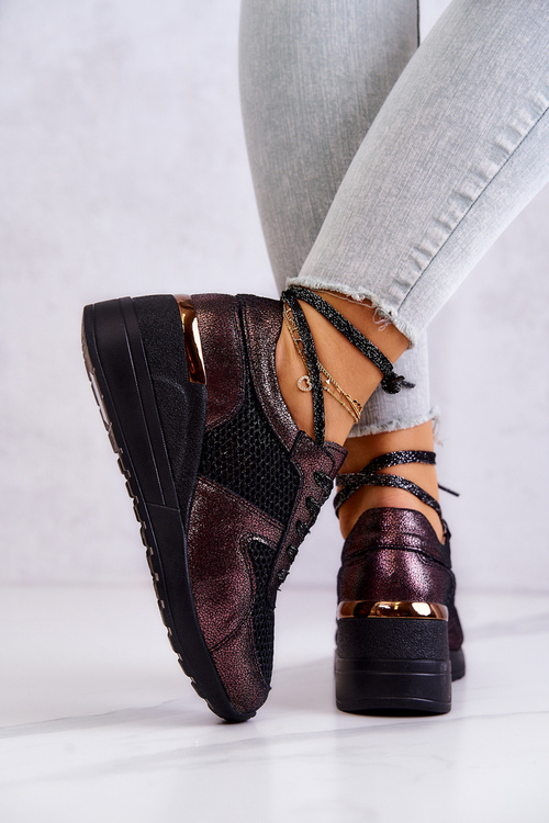 Шкіряні сітчасті кросівки на танкетці S.Barski чорні