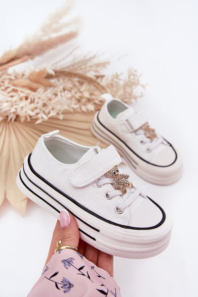 Дівчачі Кросівки З Наліпкою Ведмедик Білі Solena