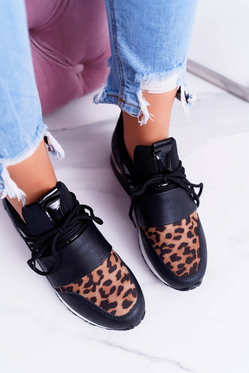 Спортивні жіночі чорні черевики з леопардовим кольором Elanco