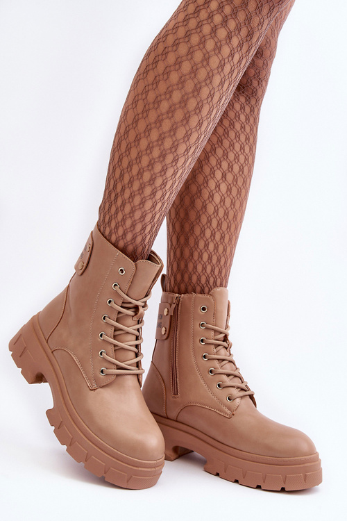 Жіночі броги на шнурівці на плоскій підошві бежеві Brenhile