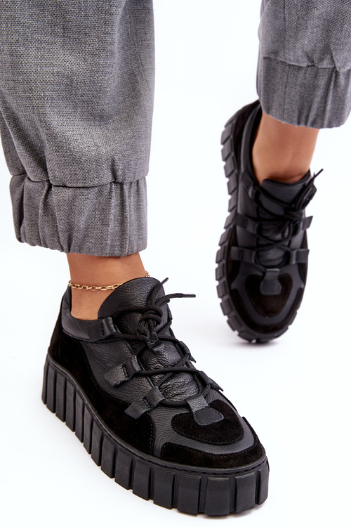 Жіноче шкіряне спортивне взуття на платформі M01/1 Zazoo чорного кольору