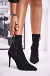 Чоботи жіночі на каблуці з лайкри чорного кольору Release Me
