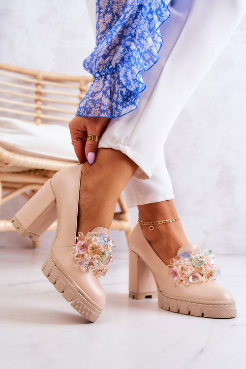 Елегантні човники з орнаментом. Гладкі бежеві Caterine