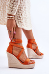 Зручні босоніжки на високій танкетці помаранчеві Lemira 