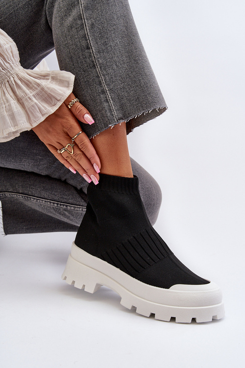 Жіночі чоботи з шкарпетками, чорні сліпони