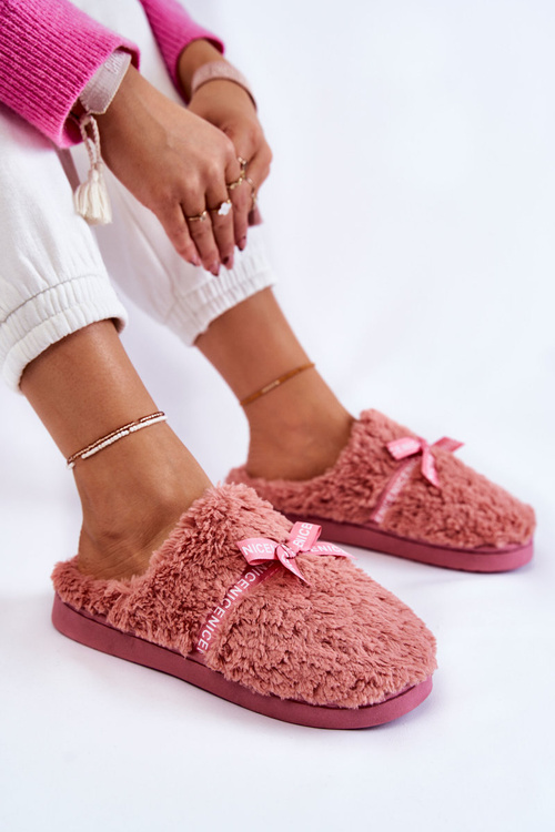 Жіночі хутряні тапочки з бантом Рожеві Ryana