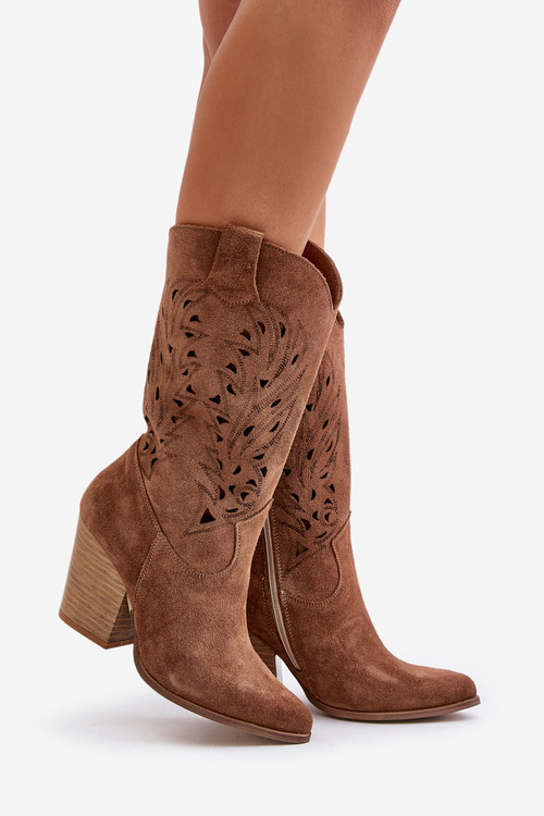 Вирізані чоботи на каблуці замшеві Lewski 3609 Коричневий