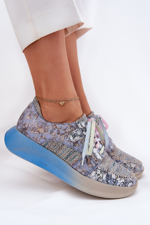 Жіноче Шкіряне Снікерси Напівчеревики На Платформі Maciejka 06776A-06 Сині