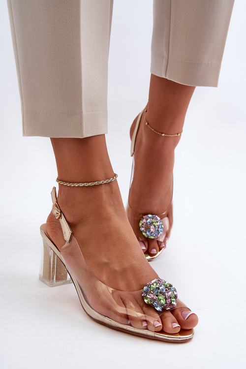 Прозорі босоніжки на золотих шпильках MR38-112