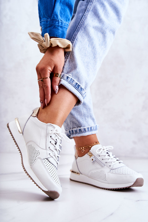 Жіночі спортивні шкіряні кросівки Білі Horessa