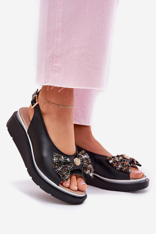 Жіночі шкіряні сандалі на платформі з бантом Zazoo 1882 чорні