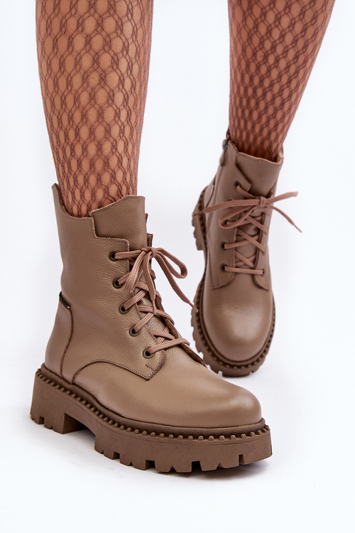 Шкіряні чоботи Trapper жіночі на блискавці Zazoo 949P Темно-бежеві