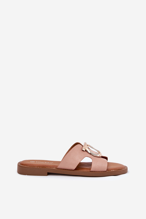 Жіночі сандалі на плоскому каблуці з декором Vinceza 17381 бежеві