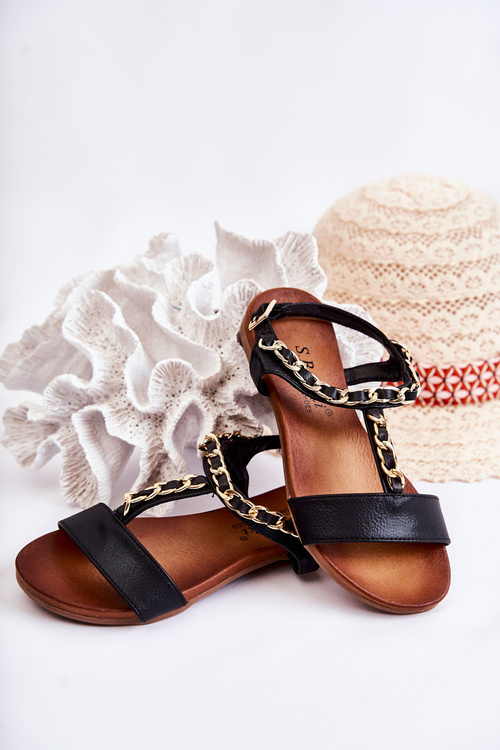 Дитячі шкіряні босоніжки з пряжкою Black Letto