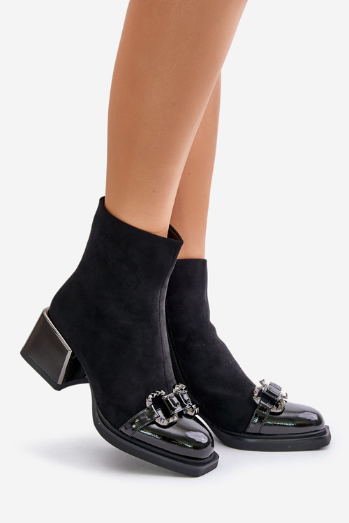 Елегантні жіночі ботильйони з декором на підборах чорні MR880-127