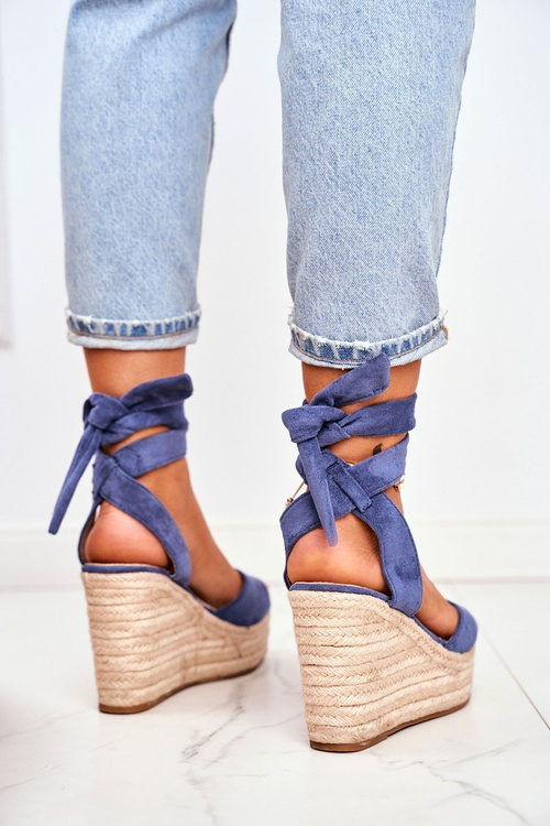 Жіночі босоніжки на танкетці сині Ollie