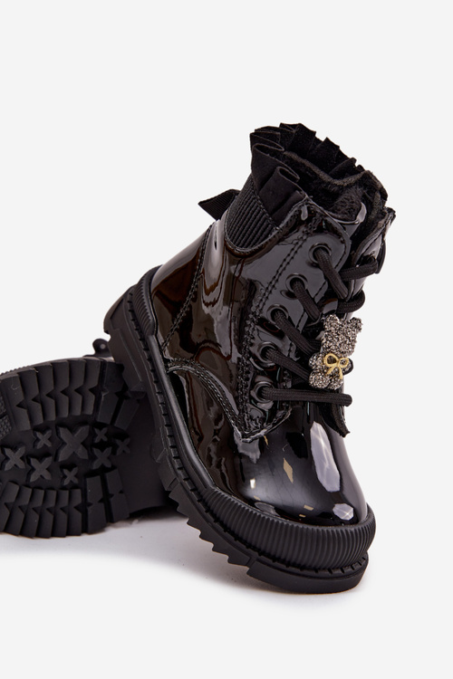 Ботильйони жіночі лаковані на блискавці чорні Felori