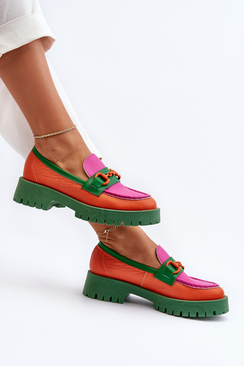 Жіночі шкіряні мокасини з декором CheBello 4444 Помаранчевий