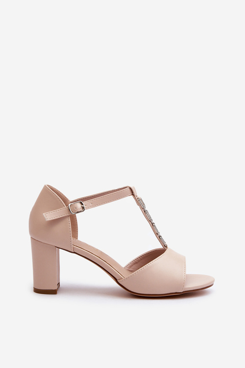 Жіночі босоніжки на шпильці з декоративним ремінцем з екошкіри Beige Triavera