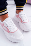 Спортивне жіноче взуття на товстій підошві білі рожеві HighStep