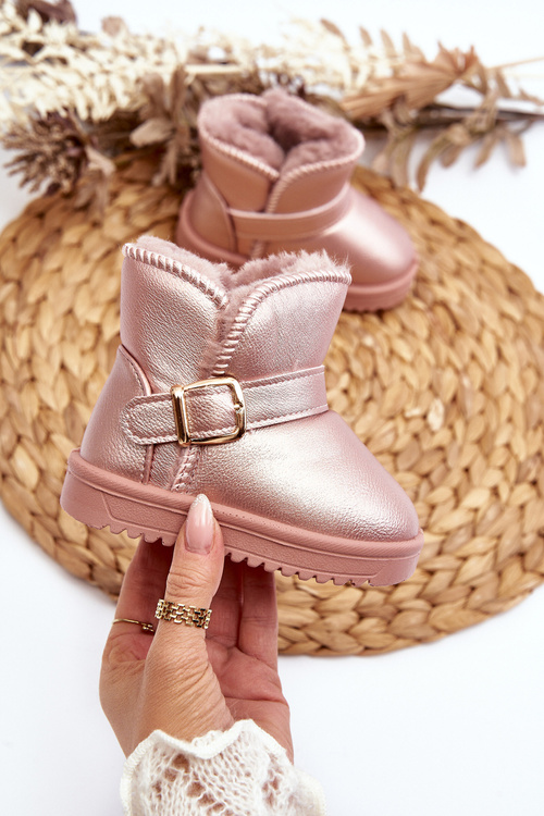 Дитячі зимові черевики з екошкіри з рожевим ремінцем Orinor