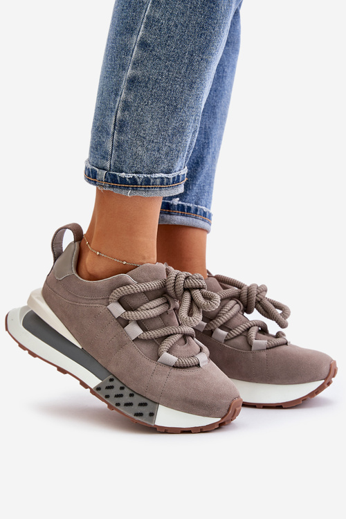 Замшеві жіночі кросівки на платформі з товстою шнурівкою Artiker 54C1463 сірі