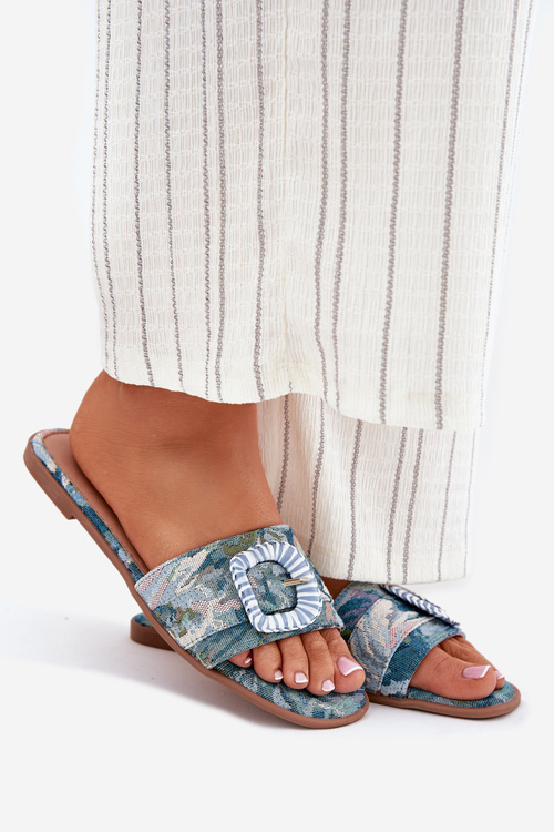 Плоскі Жіночі Сандалі З Декоративною Застібкою Сині Clariola