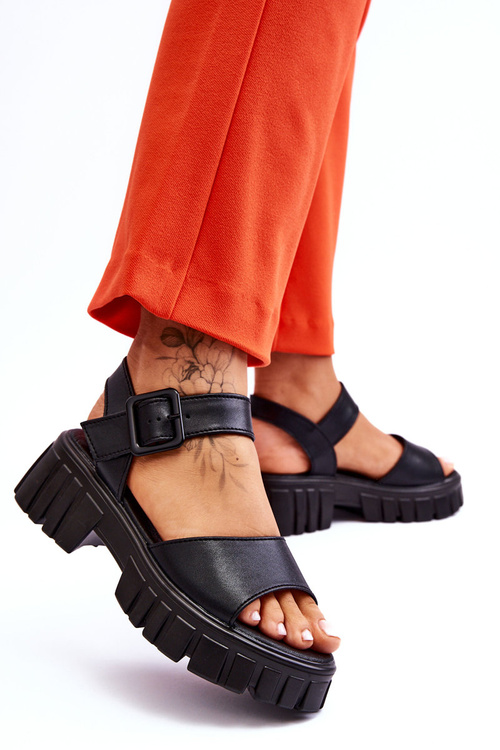 Жіночі шкіряні сандалі на плоскій підошві Чорні Dean