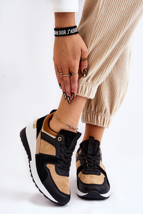 Класичні кросівки на танкетці бежевий і чорний коллайд